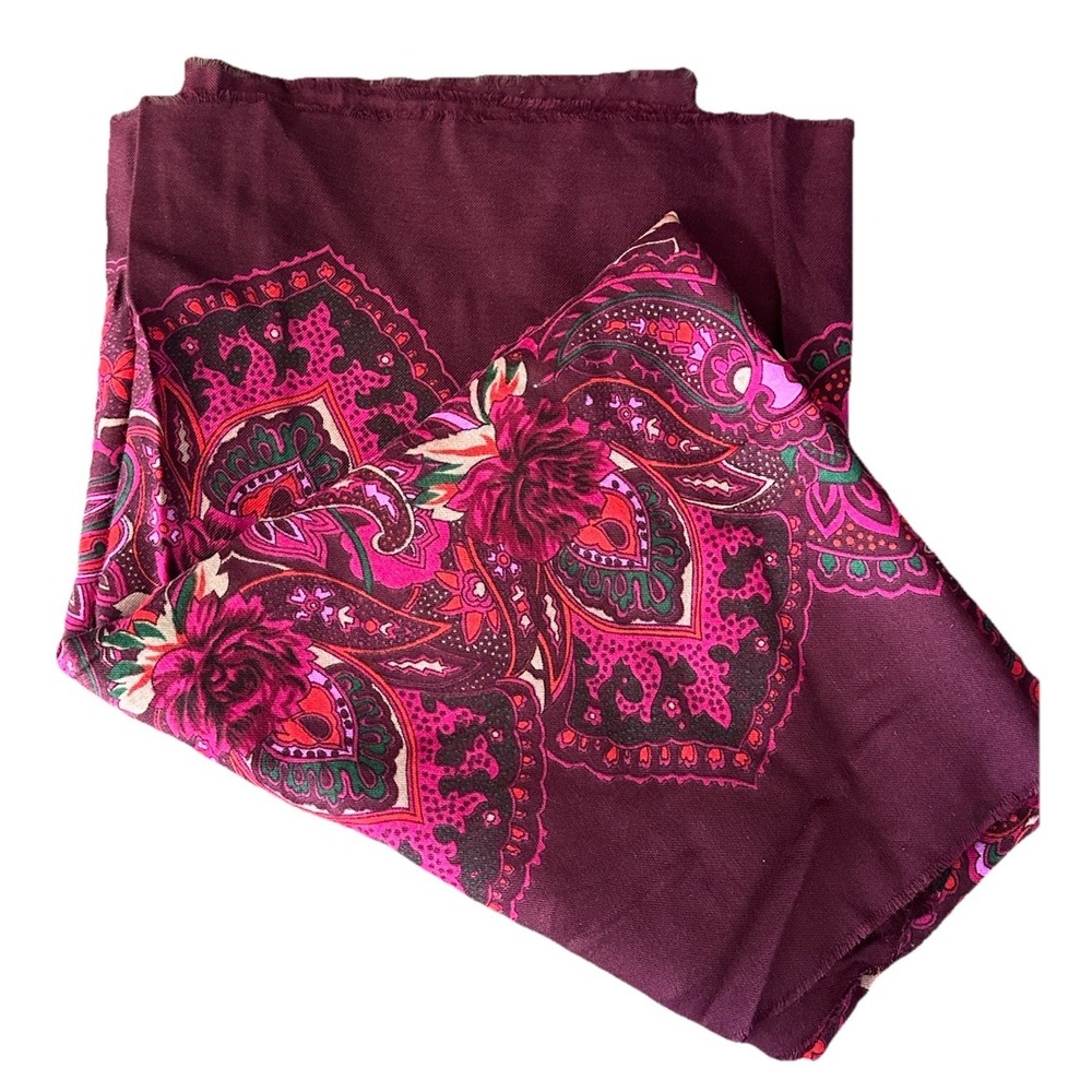 Vintage Glentex Scarf 100% Acrylic Japan‎ Purple Paisley Floral 48 X 47 Whimsy